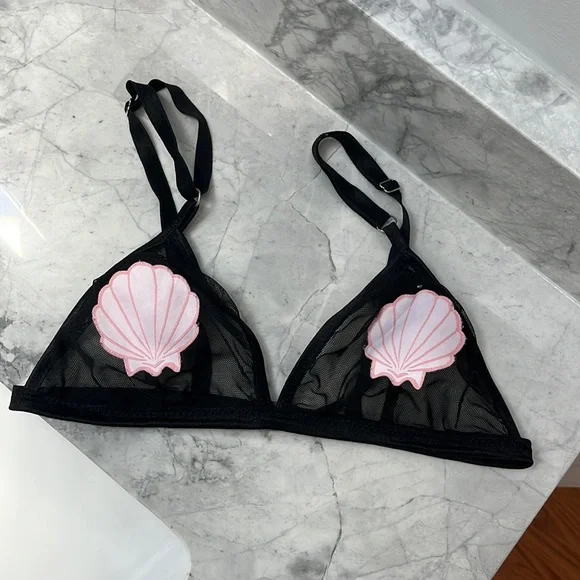 Seashell Black Mesh Bralette - Picture 1 of 6